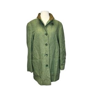 VTG Huberman Women‎ Chore Coat Small Green Tweed Wool Corduroy Collar Ireland